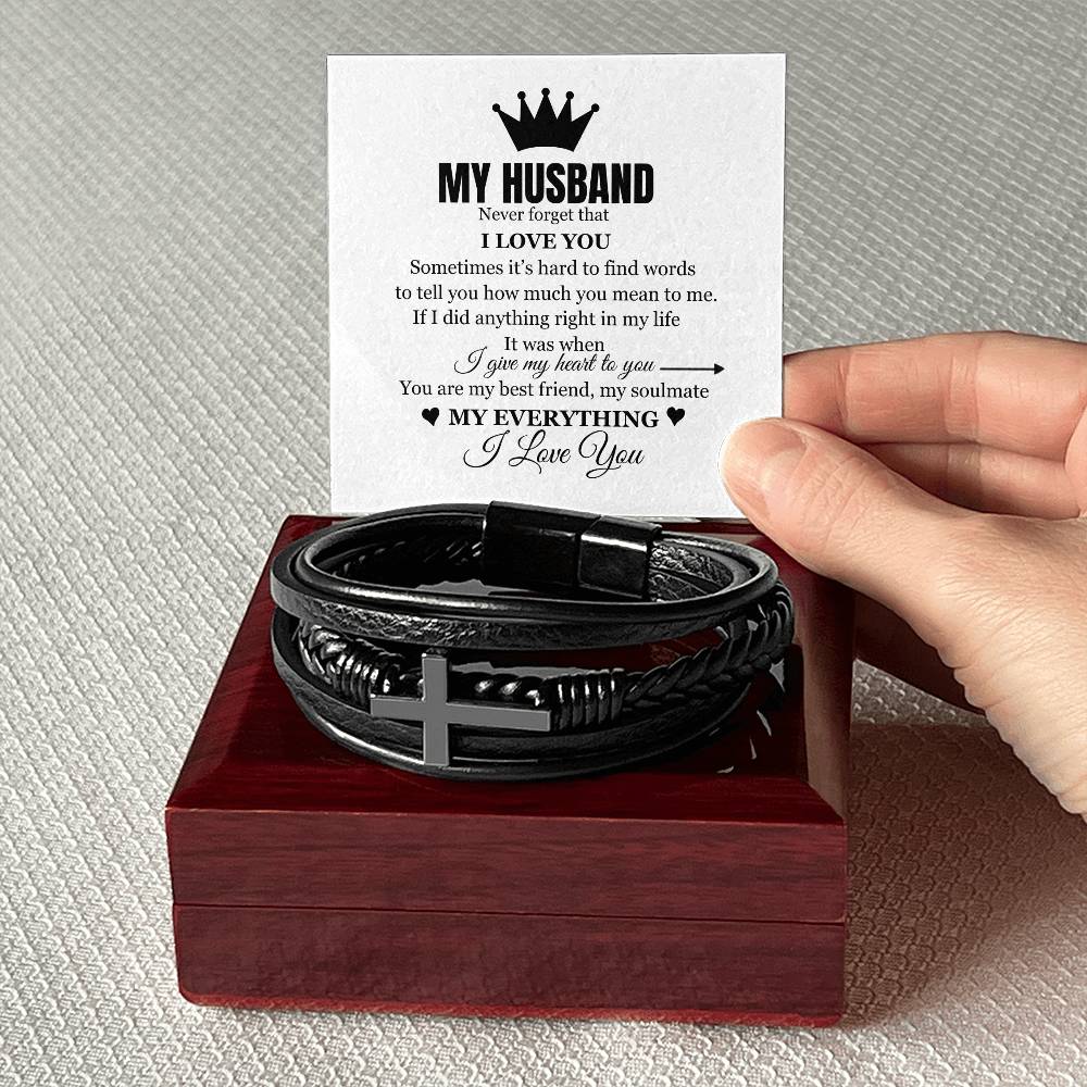 My Husband Cross Leather Bracelet